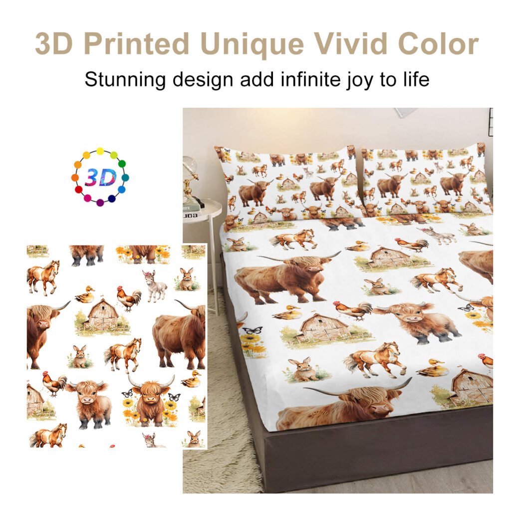 3pcs Little Cow And Duck Pet Theme Children’s Fun Style Minimalist Comfort Series Bed Sheet And Two Pillowcases Bedding For All Seasons Use - 2