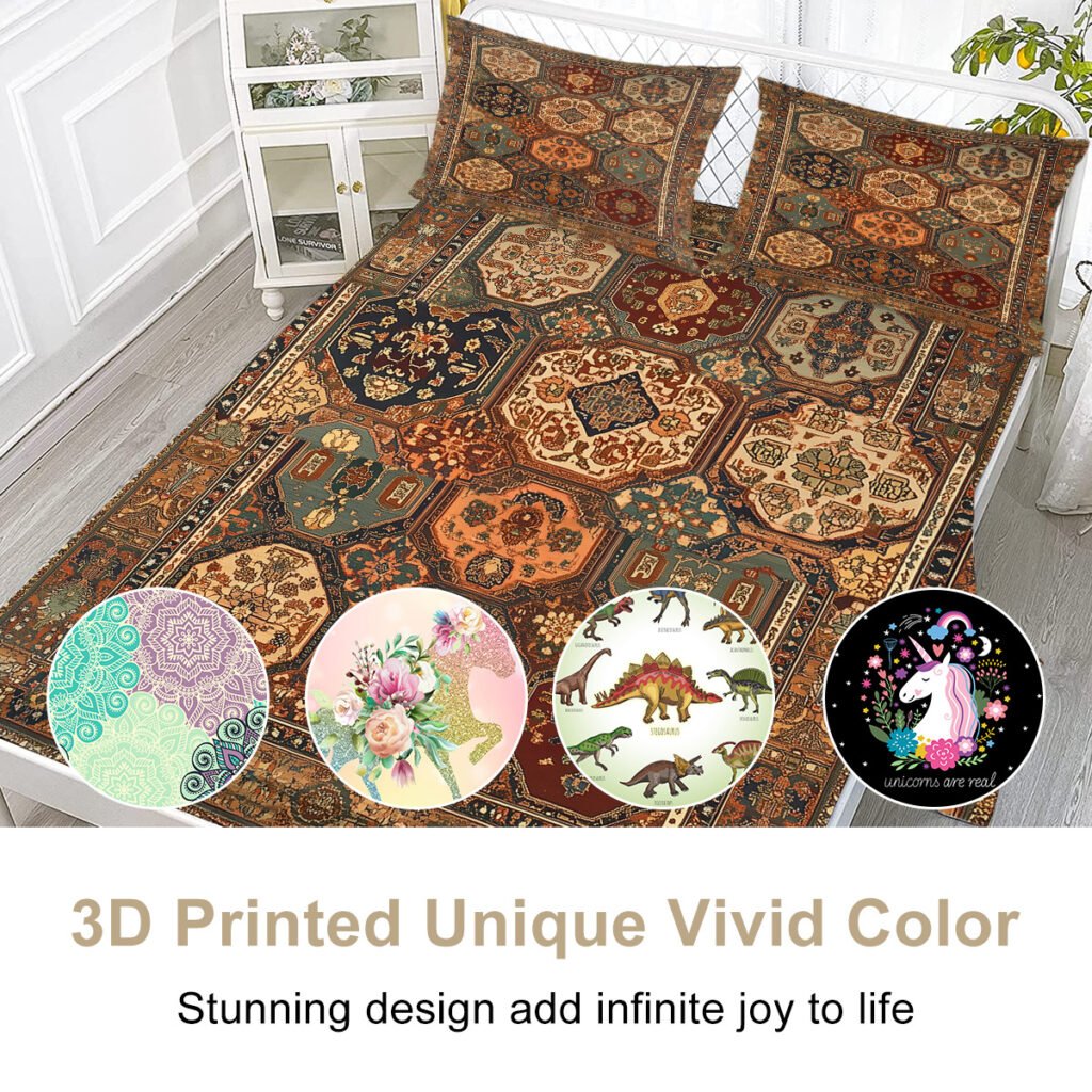 4pcs Retro Bohemian Geometric Style Minimalist Comfort Series Bed 1Fitted Sheet 1 Sheet And Two Pillowcases Bedding For All Seasons Use - 6