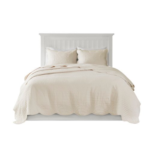 3 Piece Reversible Scalloped Edge Quilt Set Cream King Cal King - 10