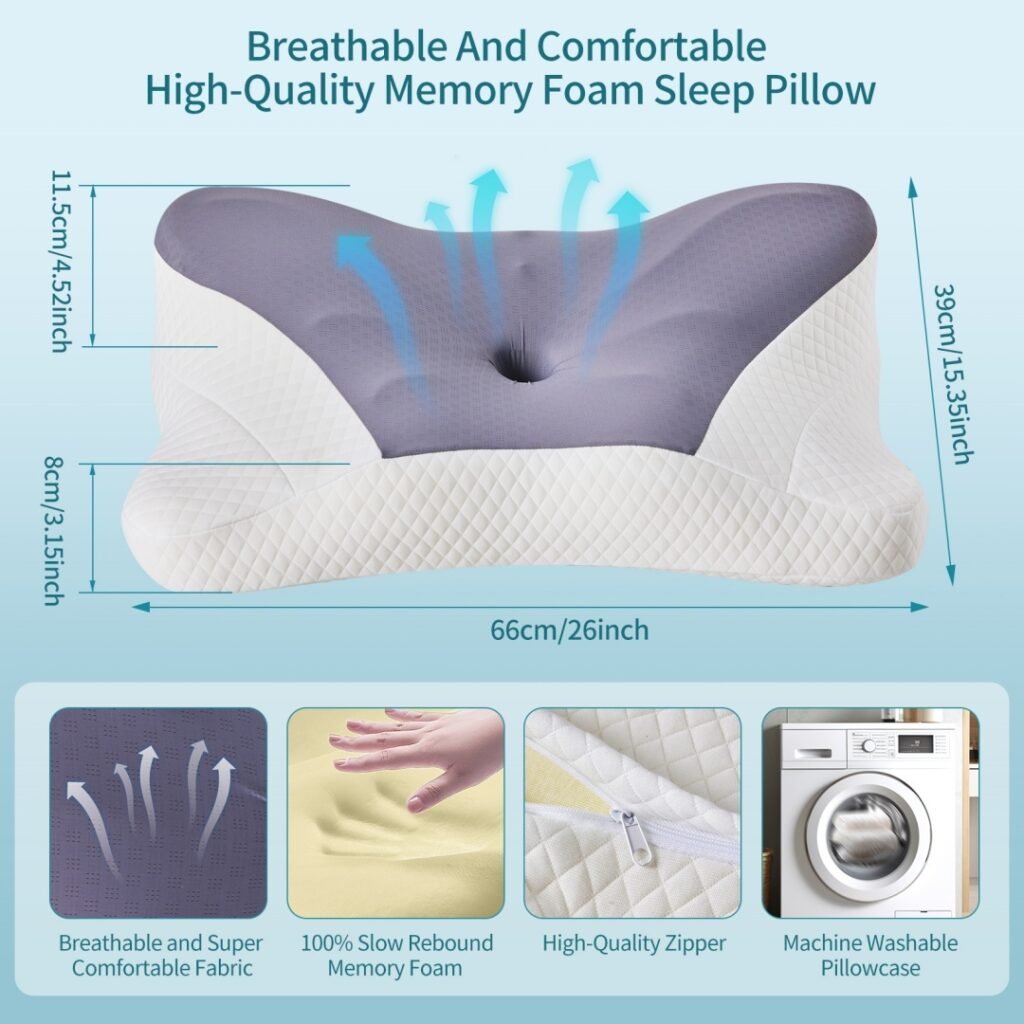 Cervical Neck Pillow, Cooling Ergonomic Memory Foam Pillows Dual Height Orthopedic Support Contour Pillow For Side - 10