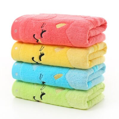 Bamboo Fiber Children’s Jacquard Embroidery Notes Cat Small Towel