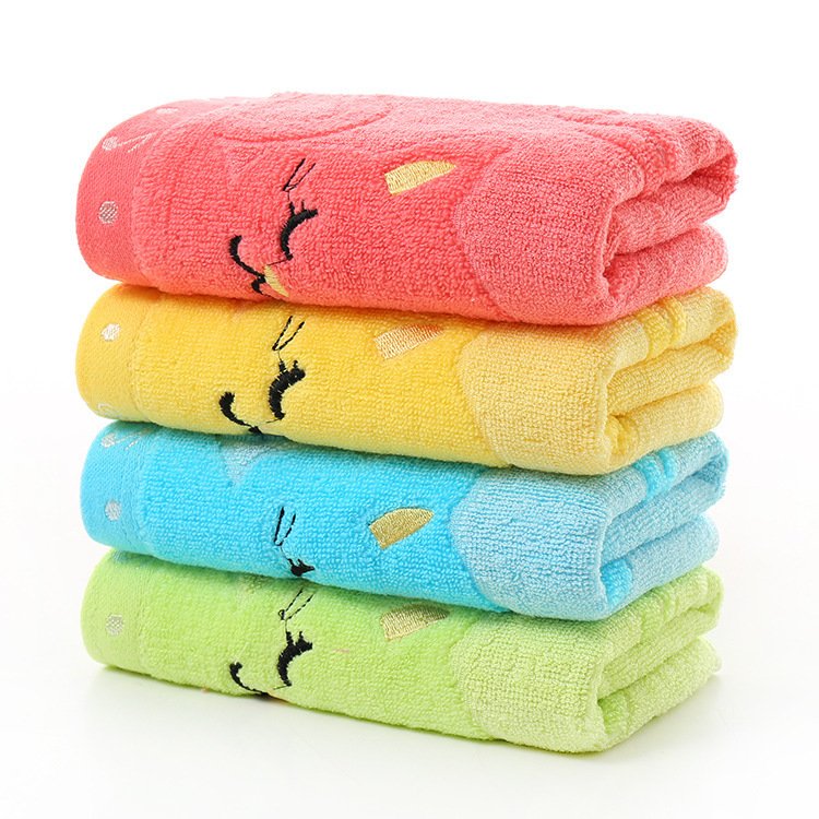 Bamboo Fiber Children’s Jacquard Embroidery Notes Cat Small Towel