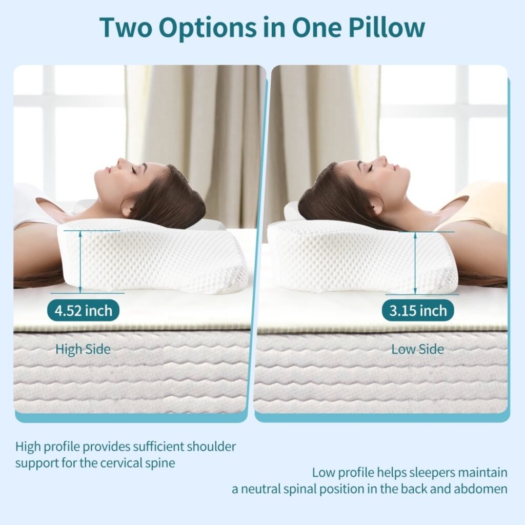 Cervical Neck Pillow, Cooling Ergonomic Memory Foam Pillows Dual Height Orthopedic Support Contour Pillow For Side - 4