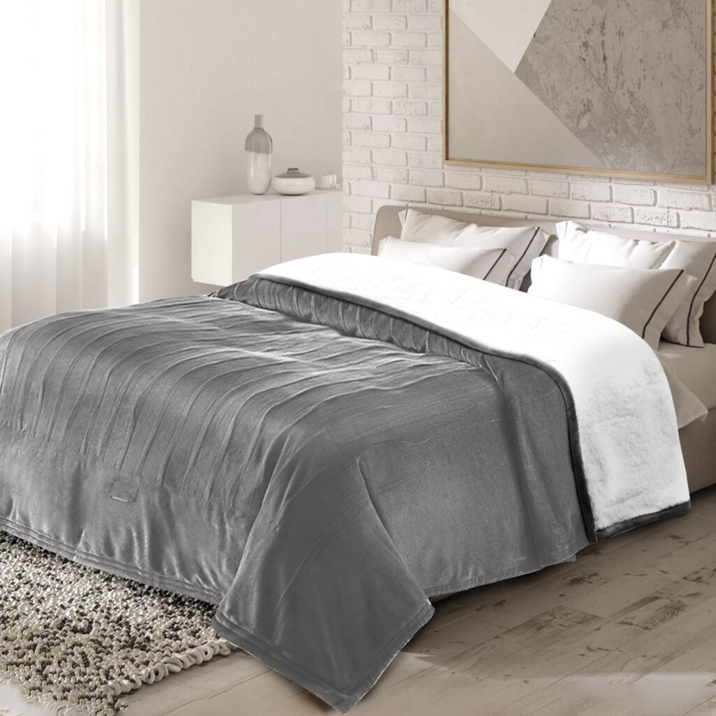 1Pc Electric Heated King Size Fleece Heated Blanket With Dual Controller 10 Heating Levels 10 Hours Auto Off Machine Washable For Home Office Usage 90x100in