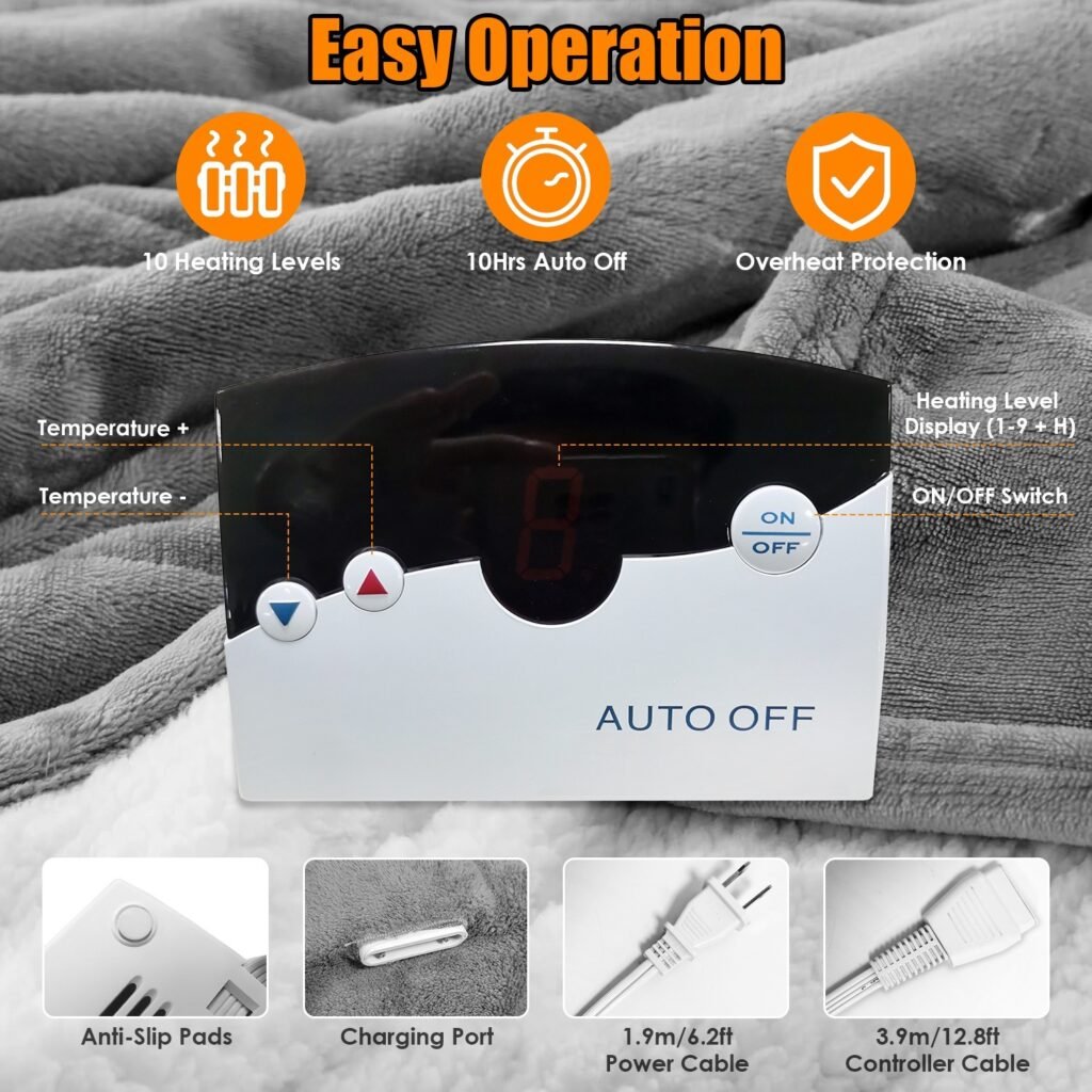 1Pc Electric Heated King Size Fleece Heated Blanket With Dual Controller 10 Heating Levels 10 Hours Auto Off Machine Washable For Home Office Usage 90x100in - 3