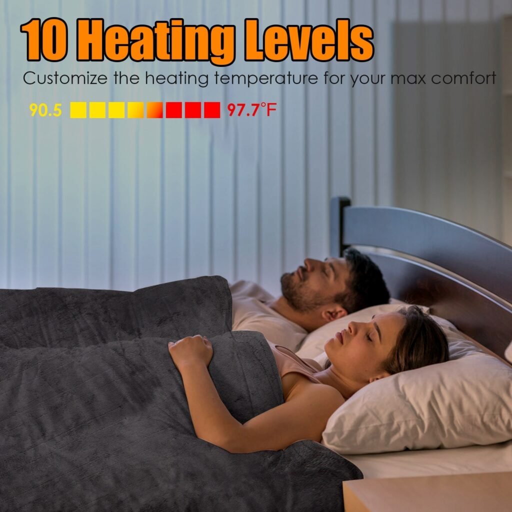 1Pc Electric Heated King Size Fleece Heated Blanket With Dual Controller 10 Heating Levels 10 Hours Auto Off Machine Washable For Home Office Usage 90x100in - 8