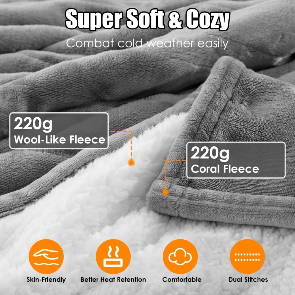 1Pc Electric Heated King Size Fleece Heated Blanket With Dual Controller 10 Heating Levels 10 Hours Auto Off Machine Washable For Home Office Usage 90x100in - 6
