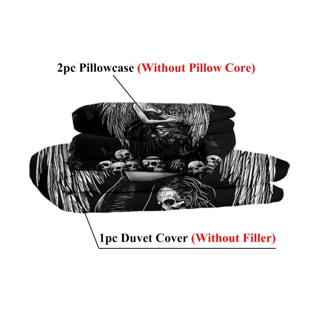 3 Pcs Of Dark Angel Skull Themed Printed Bedding Series Suitable For All Seasons - 3