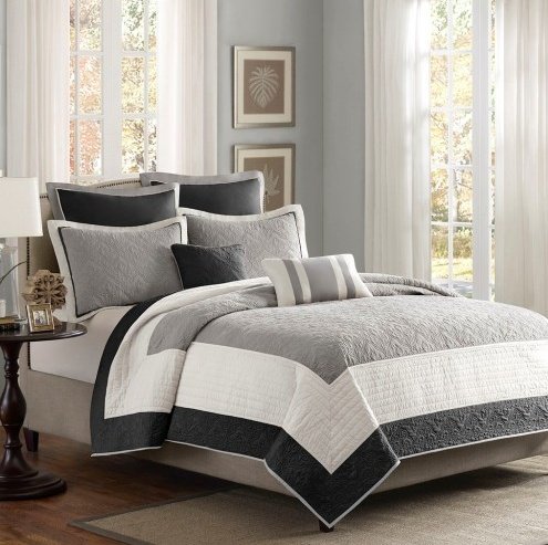 7 Piece Quilt Set With Euro Shams And Throw Pillows Beige FullQueen - 8