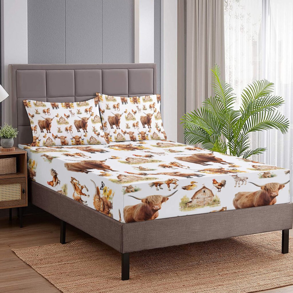 3pcs Little Cow And Duck Pet Theme Children’s Fun Style Minimalist Comfort Series Bed Sheet And Two Pillowcases Bedding For All Seasons Use