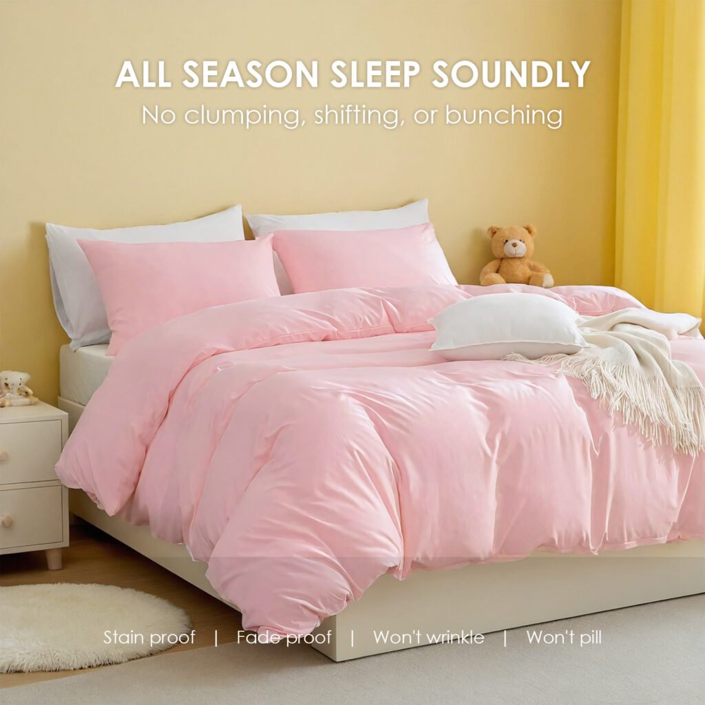 White & Pink Extra Large Duvet Cover Set Includes 1 Duvet Cover & 2 Pillowcases. Made Of Premium Breathable Microfiber With Hotel-grade Minimalist Design. Perfect For Bedrooms And Guesthouses. - 4
