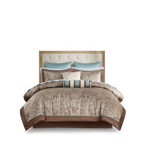 12 Piece Comforter Set With Cotton Bed Sheets Blue Brown Full - 10