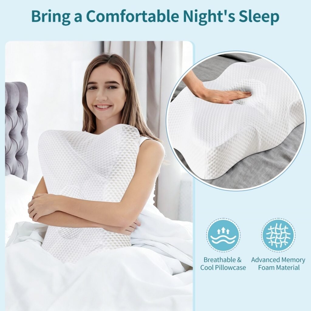 Cervical Neck Pillow, Cooling Ergonomic Memory Foam Pillows Dual Height Orthopedic Support Contour Pillow For Side - 5