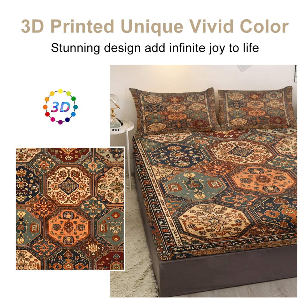 3pcs Retro Bohemian Geometric Style Minimalist Comfort Series Bed Fitted Sheet And Two Pillowcases Bedding For All Seasons Use - 7