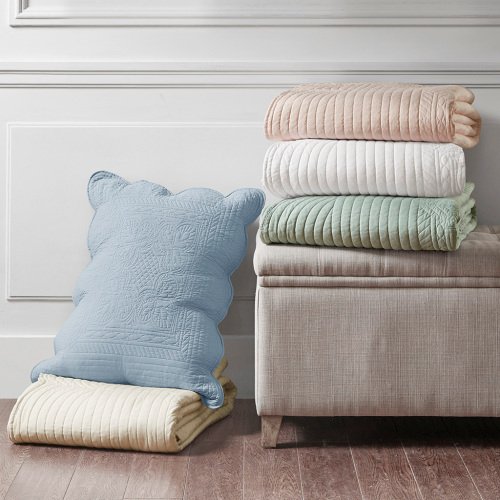 3 Piece Reversible Scalloped Edge Quilt Set Cream King Cal King - 4