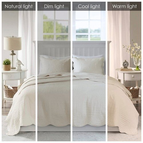 3 Piece Reversible Scalloped Edge Quilt Set Cream King Cal King - 7