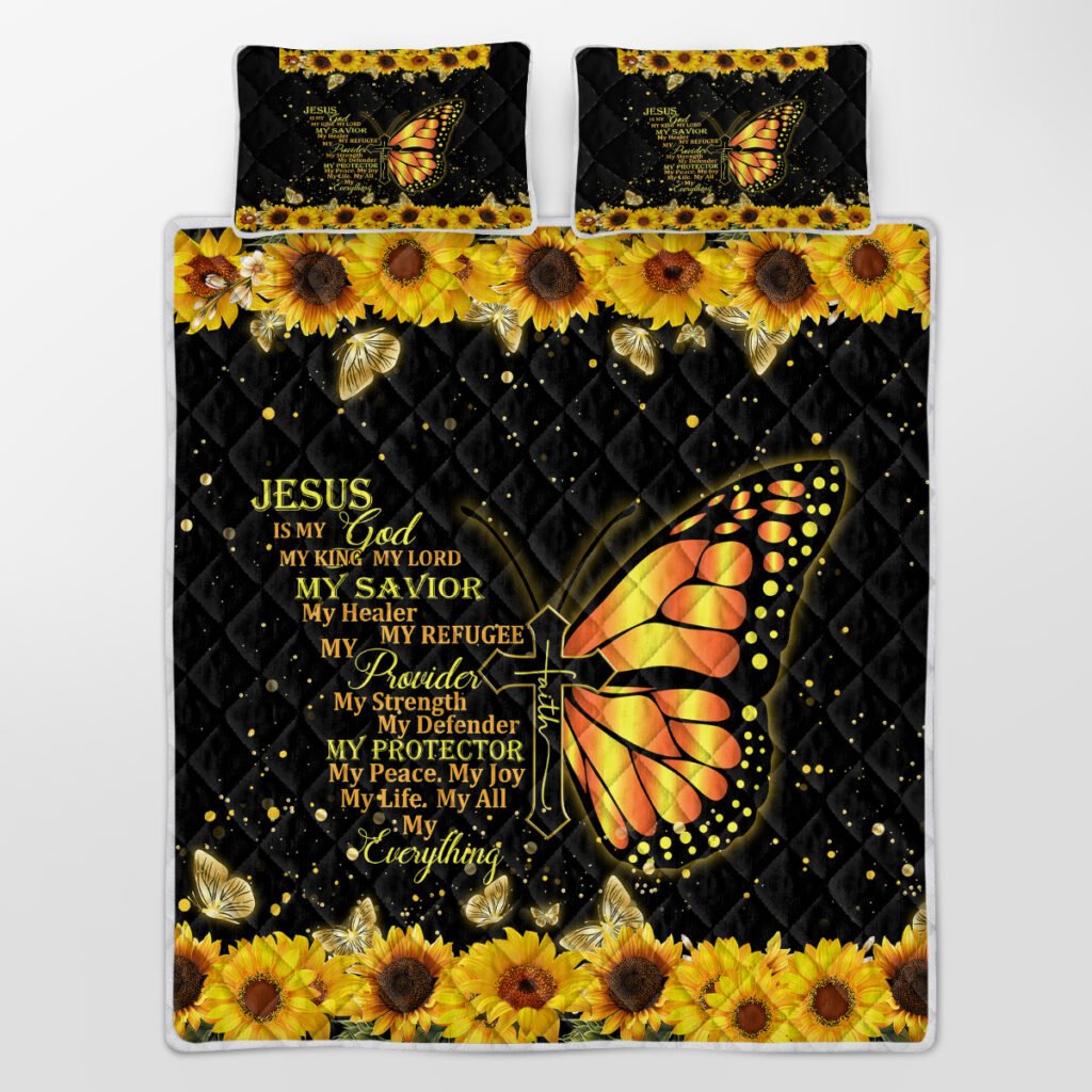 3pcs Sunflower Butterfly Cross Black Gold Color Soft Thick Warm Bedding Bedding For All Seasons 1 Quilt 2 Pillowcases - 4