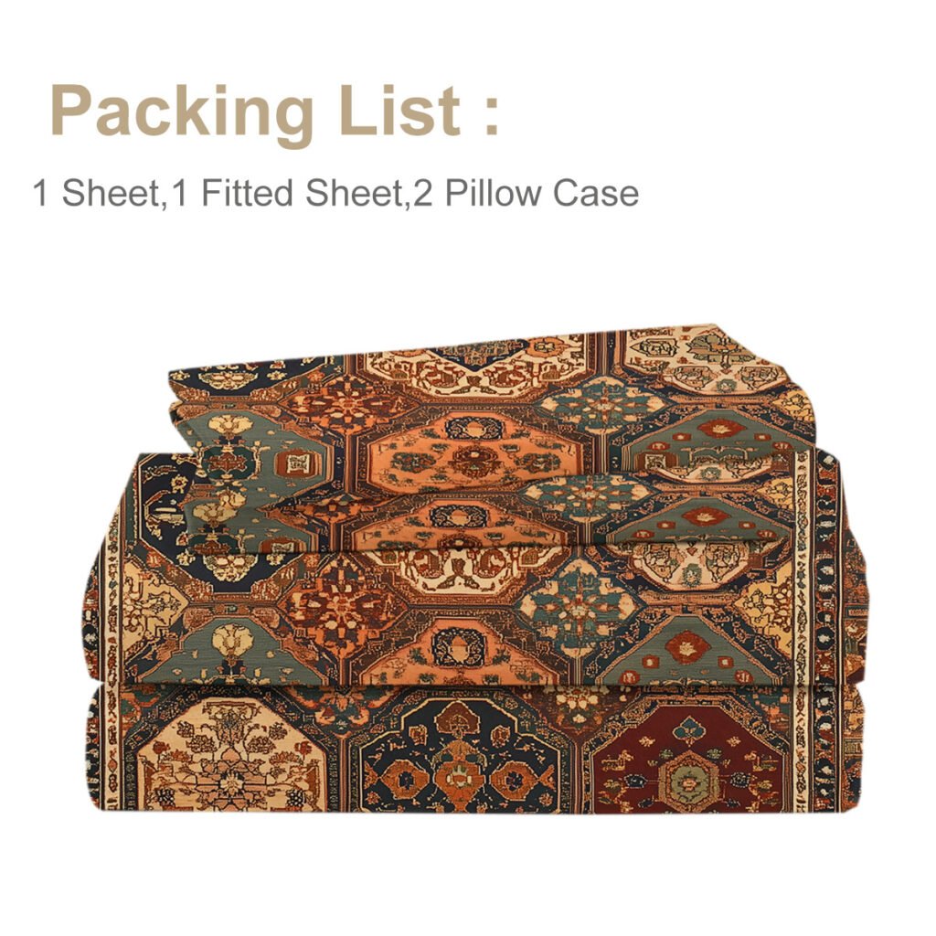 4pcs Retro Bohemian Geometric Style Minimalist Comfort Series Bed 1Fitted Sheet 1 Sheet And Two Pillowcases Bedding For All Seasons Use - 4