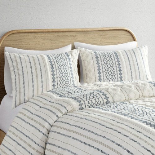 King Cal King Cotton Printed Duvet Cover Set With Chenille - 4