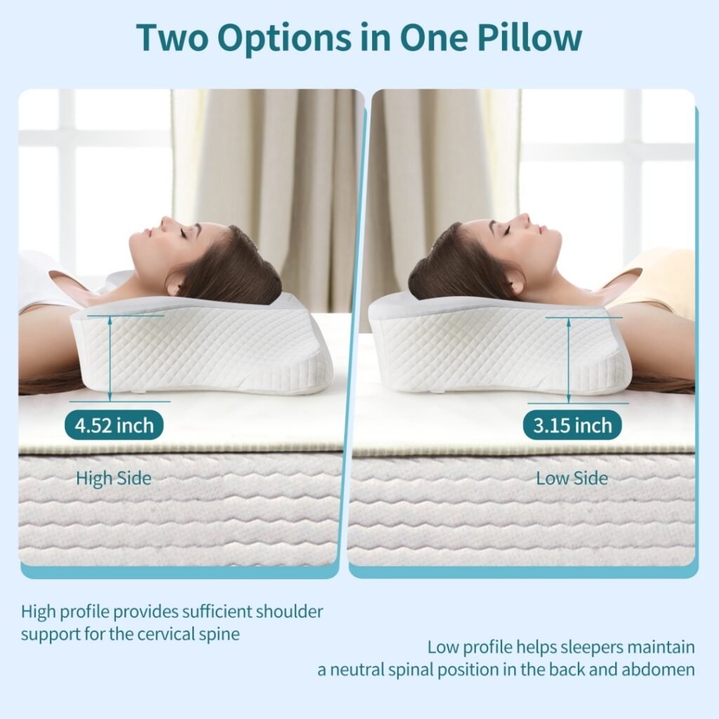 Cervical Neck Pillow, Cooling Ergonomic Memory Foam Pillows Dual Height Orthopedic Support Contour Pillow For Side - 8