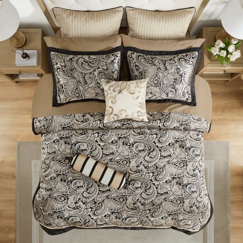 12 Piece Comforter Set With Cotton Bed Sheets Black Queen - 4