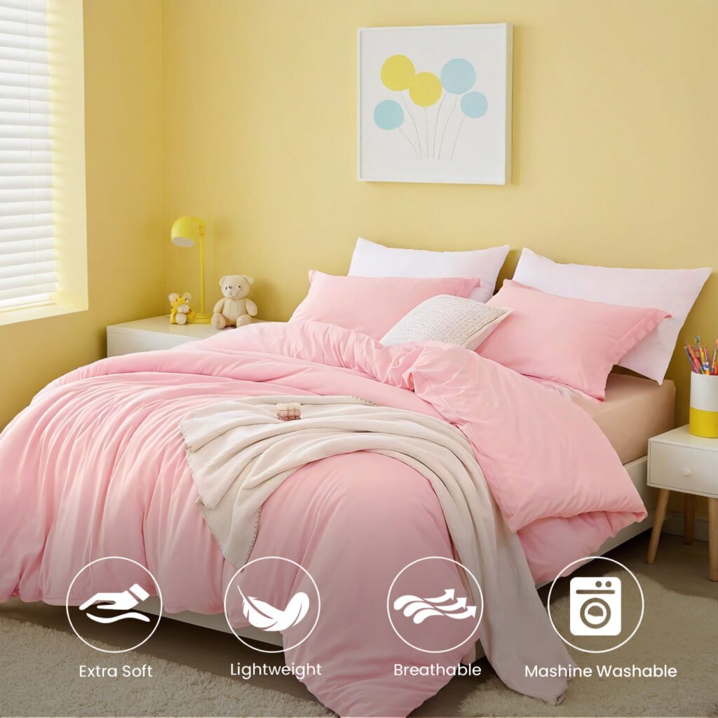 White & Pink Extra Large Duvet Cover Set Includes 1 Duvet Cover & 2 Pillowcases. Made Of Premium Breathable Microfiber With Hotel-grade Minimalist Design. Perfect For Bedrooms And Guesthouses. - 5