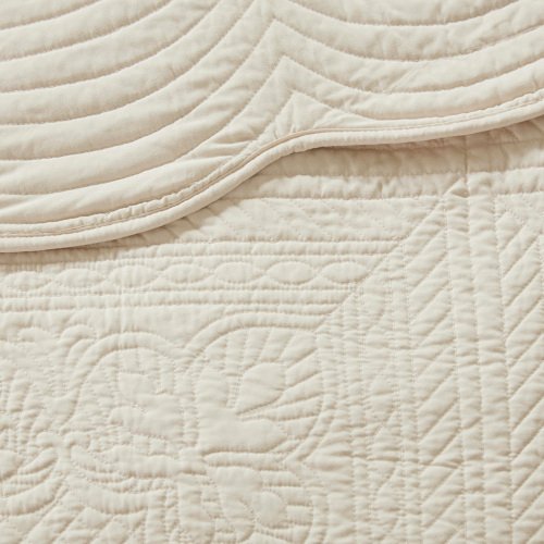3 Piece Reversible Scalloped Edge Quilt Set Cream King Cal King - 5