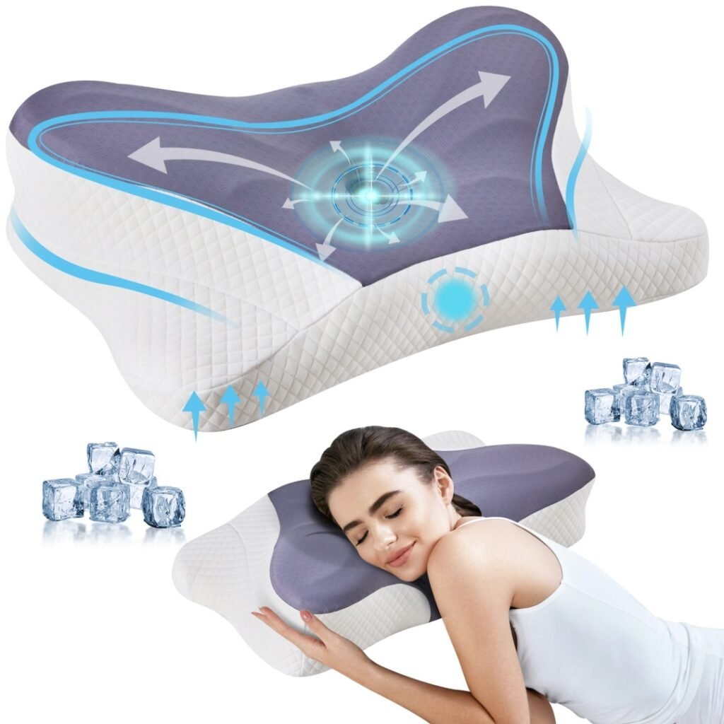 Cervical Neck Pillow, Cooling Ergonomic Memory Foam Pillows Dual Height Orthopedic Support Contour Pillow For Side - 7