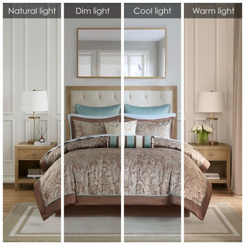 12 Piece Comforter Set With Cotton Bed Sheets Blue Brown Full - 6