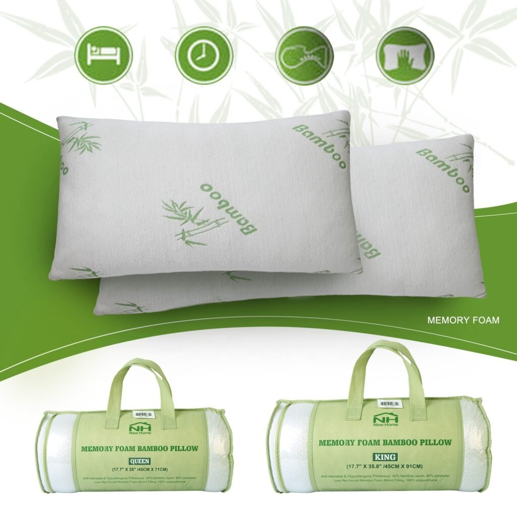 2Pcs Or 1Pcs Bamboo Memory Foam Pillow Hypoallergenic Bed Pillow For Head Neck Rest Sleeping Shredded Pillow Washable Cover Queen Size Pillow - 9