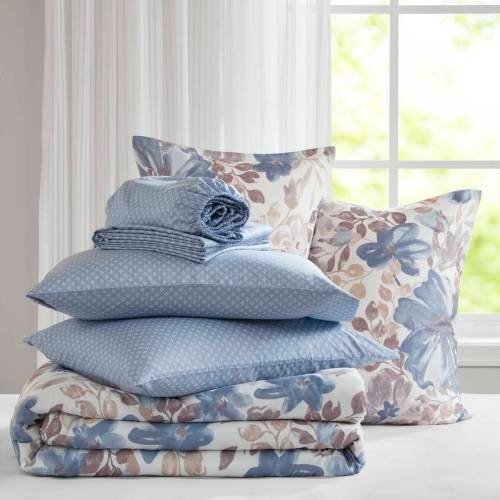 Floral Comforter Set With Bed Sheets Blue Queen - 9
