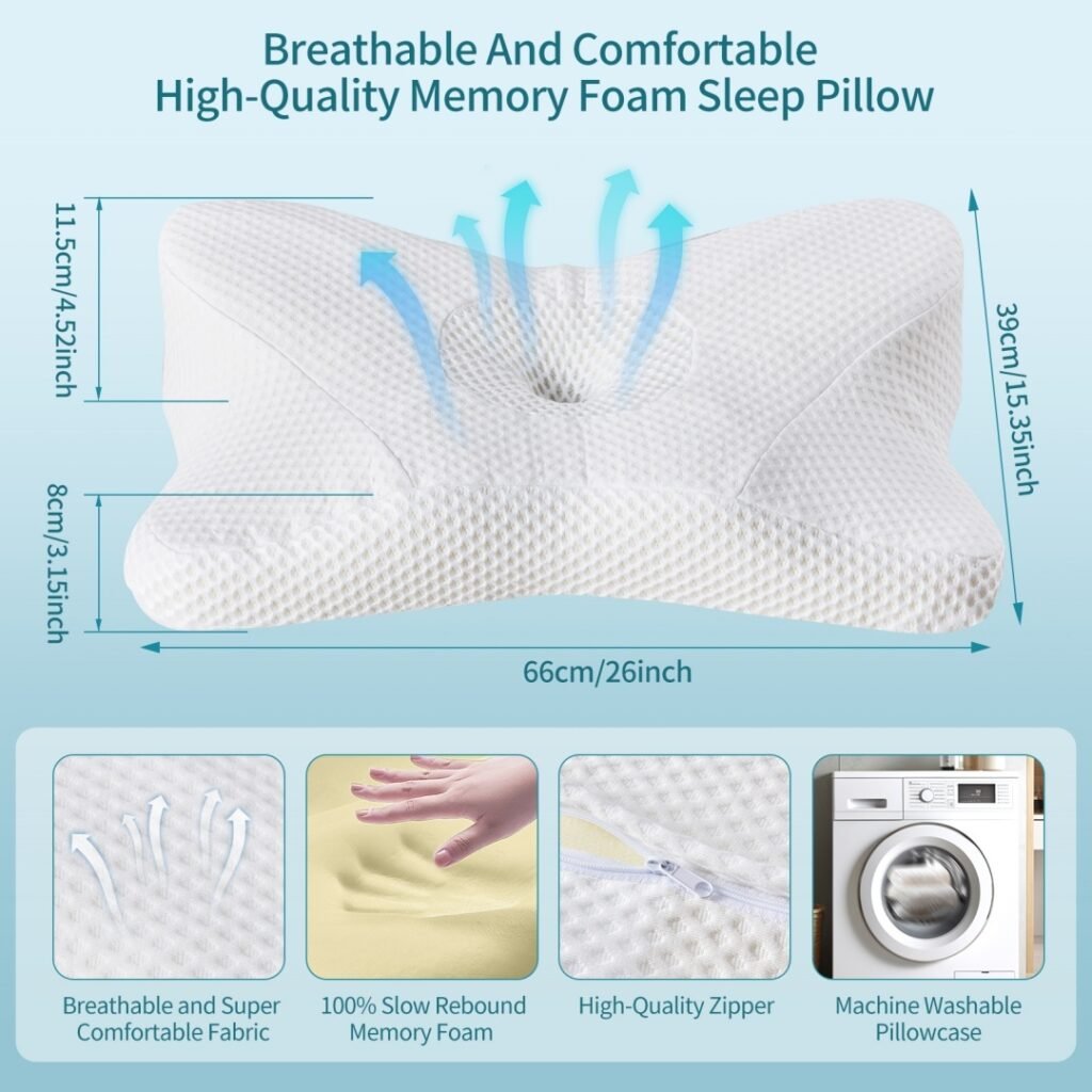 Cervical Neck Pillow, Cooling Ergonomic Memory Foam Pillows Dual Height Orthopedic Support Contour Pillow For Side - 3