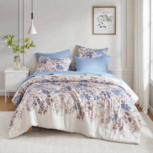 Floral Comforter Set With Bed Sheets Blue Queen - 7