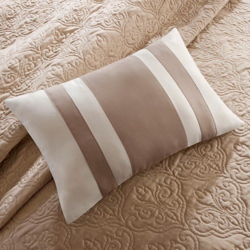 7 Piece Quilt Set With Euro Shams And Throw Pillows Beige FullQueen - 6