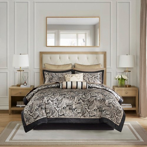 12 Piece Comforter Set With Cotton Bed Sheets Black Queen - 8