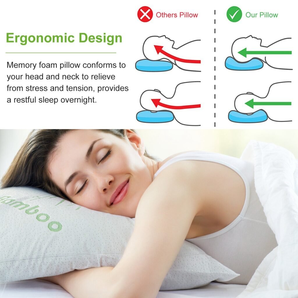 2Pcs Or 1Pcs Bamboo Memory Foam Pillow Hypoallergenic Bed Pillow For Head Neck Rest Sleeping Shredded Pillow Washable Cover Queen Size Pillow - 8