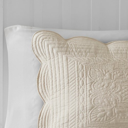 3 Piece Reversible Scalloped Edge Quilt Set Cream King Cal King - 8