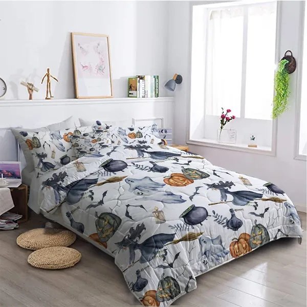 8pcs Halloween Comforter Set, Witch Pattern Bed In A Bag Bedding With Comforter Sheet Sham – 1 Comforter, 2 Pillow Shams, 1 Flat Sheet, 1 Fitted Sheet, 1 Cushion Cover, 2 Pillowcases All Season - 2