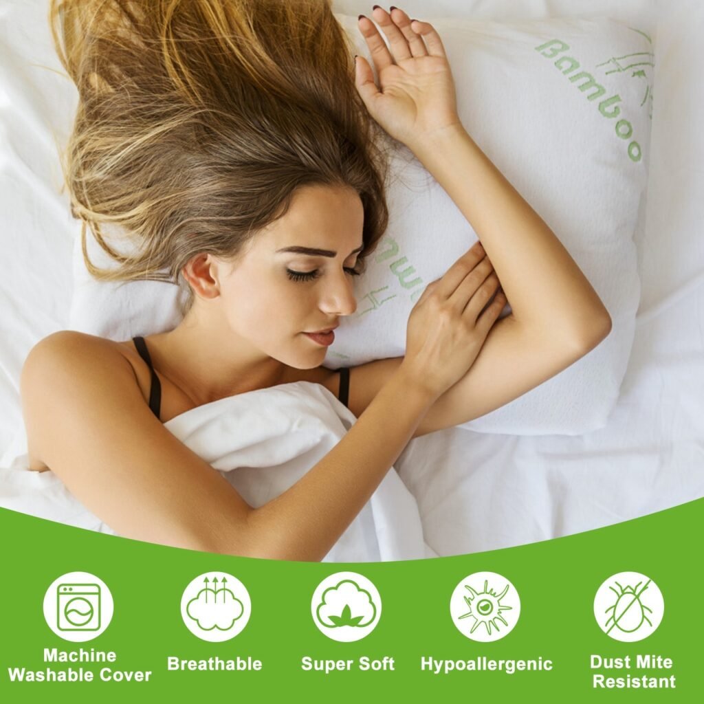 2Pcs Or 1Pcs Bamboo Memory Foam Pillow Hypoallergenic Bed Pillow For Head Neck Rest Sleeping Shredded Pillow Washable Cover Queen Size Pillow - 7