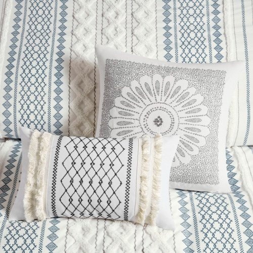 King Cal King Cotton Printed Duvet Cover Set With Chenille - 7