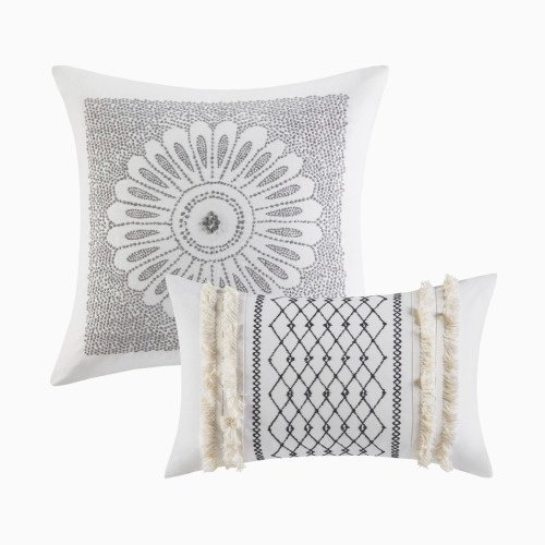 King Cal King Cotton Printed Duvet Cover Set With Chenille - 9