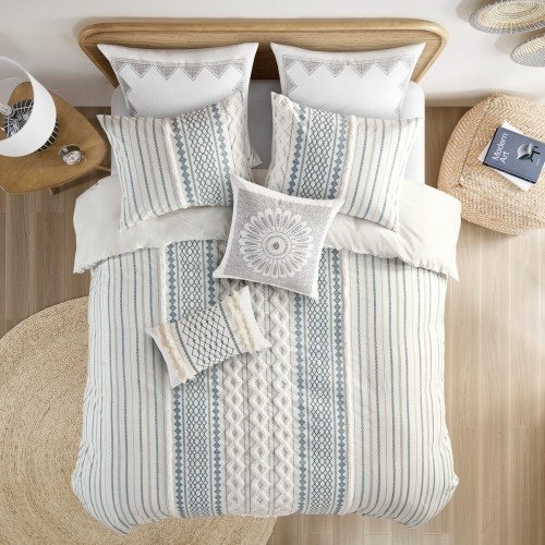 King Cal King Cotton Printed Duvet Cover Set With Chenille - 3