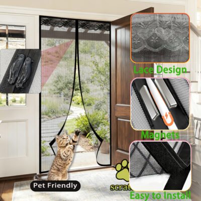 1 Easy-to-install Magnetic Screen Door – Pet-friendly, No-drill Mesh Curtain With Auto-close Feature, Durable And Weather-resistant, Includes Thumbtacks And Double-sided Tape, Perfect For Wooden And A