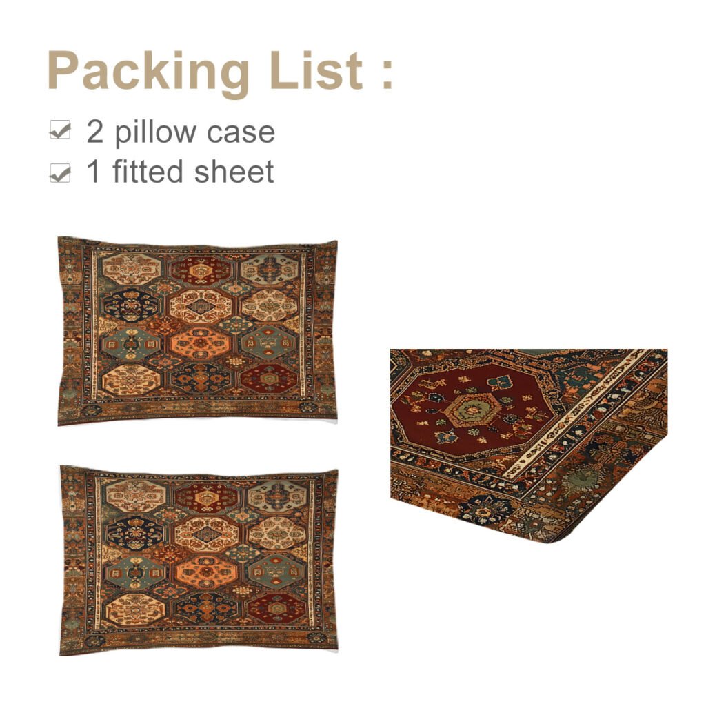 3pcs Retro Bohemian Geometric Style Minimalist Comfort Series Bed Fitted Sheet And Two Pillowcases Bedding For All Seasons Use - 2