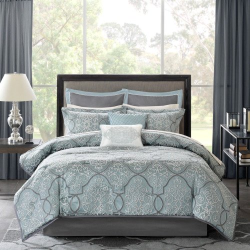 12 Piece Comforter Set With Cotton Bed Sheets Blue Cal King - 2