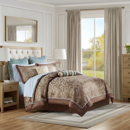 12 Piece Comforter Set With Cotton Bed Sheets Blue Brown Full - 5