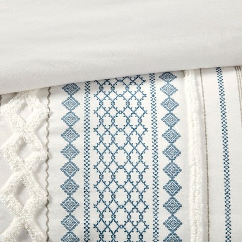 King Cal King Cotton Printed Duvet Cover Set With Chenille - 8