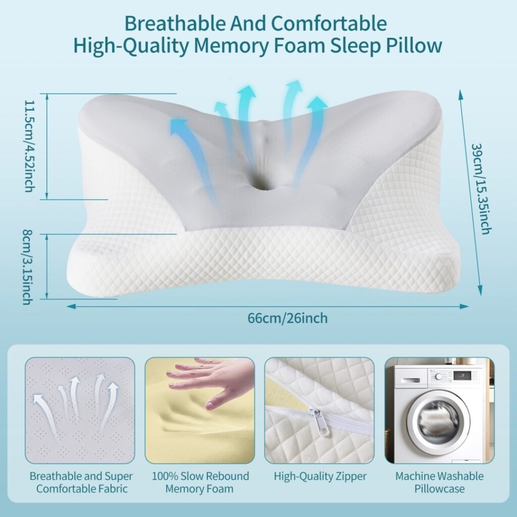 Cervical Neck Pillow, Cooling Ergonomic Memory Foam Pillows Dual Height Orthopedic Support Contour Pillow For Side - 9