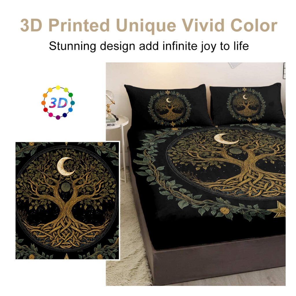 3pcs Tree Of Life Minimalist Comfort Series Bed Fitted Sheet And Two Pillowcases Bedding For All Seasons Use - 8