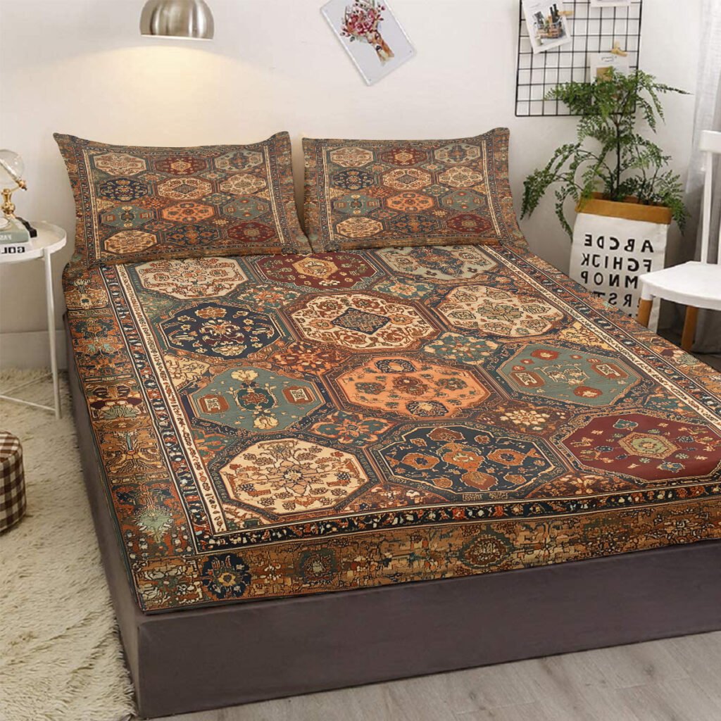 3pcs Retro Bohemian Geometric Style Minimalist Comfort Series Bed Fitted Sheet And Two Pillowcases Bedding For All Seasons Use - 5